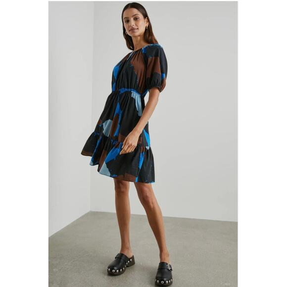 RAILS NWT Evereve Khloe Brown Blue Abstract Tiered Dress // S - Picture 1 of 12